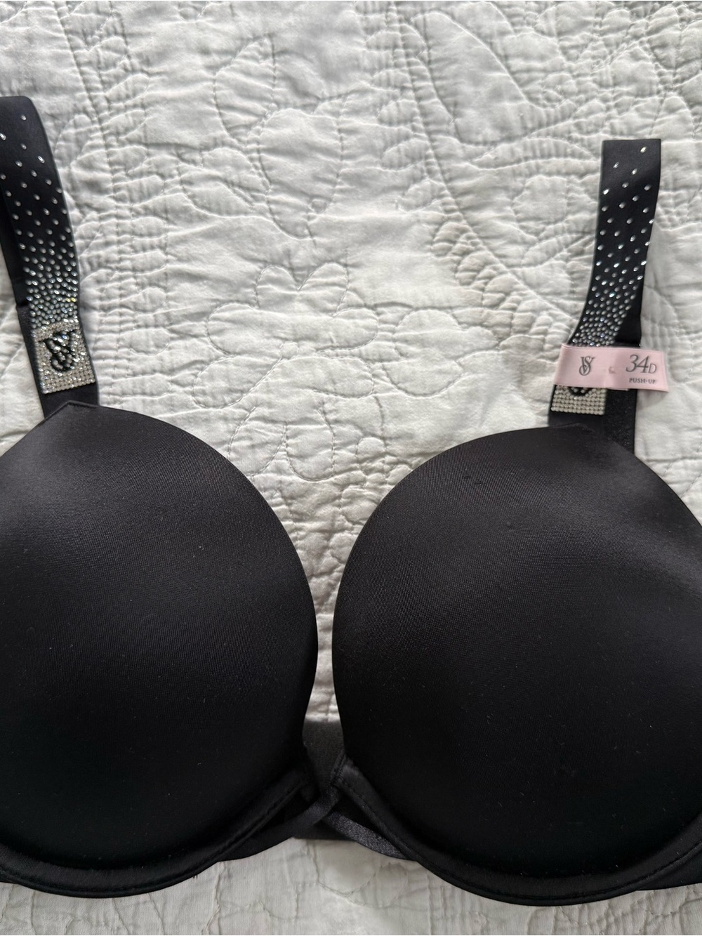 Victoria's Secret Very Sexy Black Push Up Bra with Rhinestone Straps